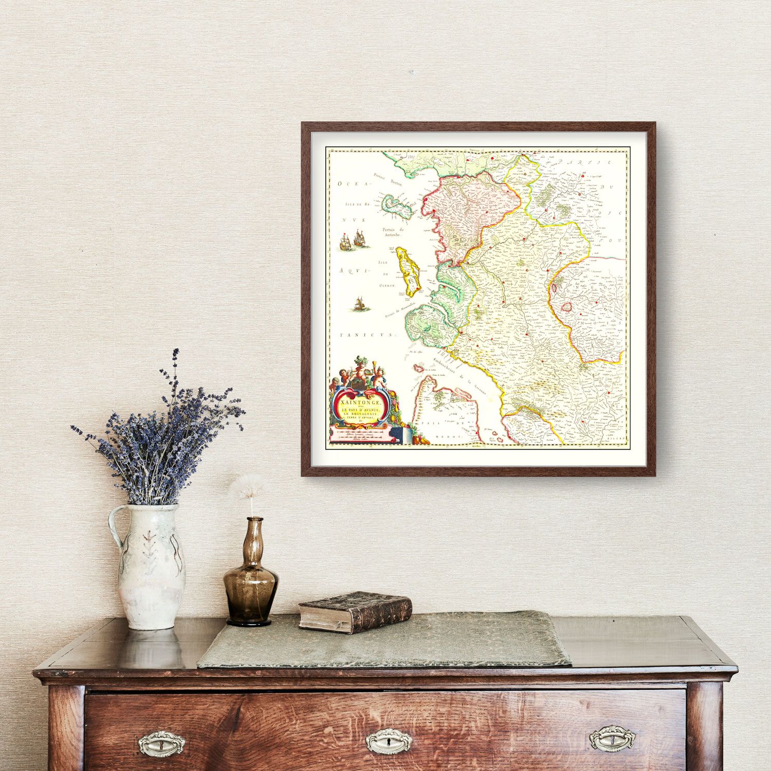 Vintage Map of Saintonge, France 1665