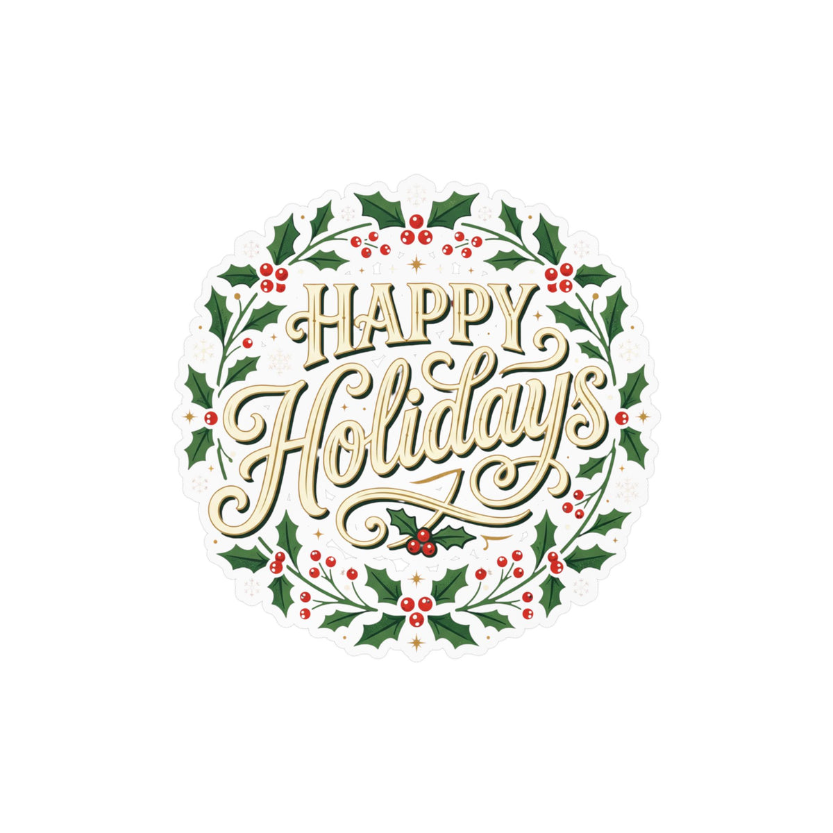 Happy Holidays Holly Wreath Vinyl Decal