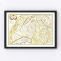 Vintage Map of Western Switzerland 1665