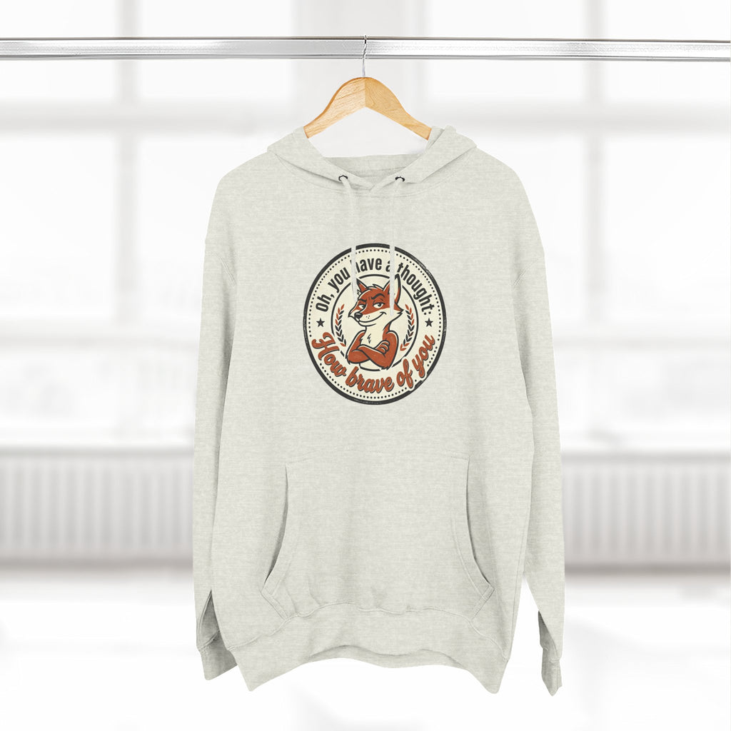 Fox Badge Hoodie — "Be Brave & Kind" Retro Emblem Fleece Hoodie