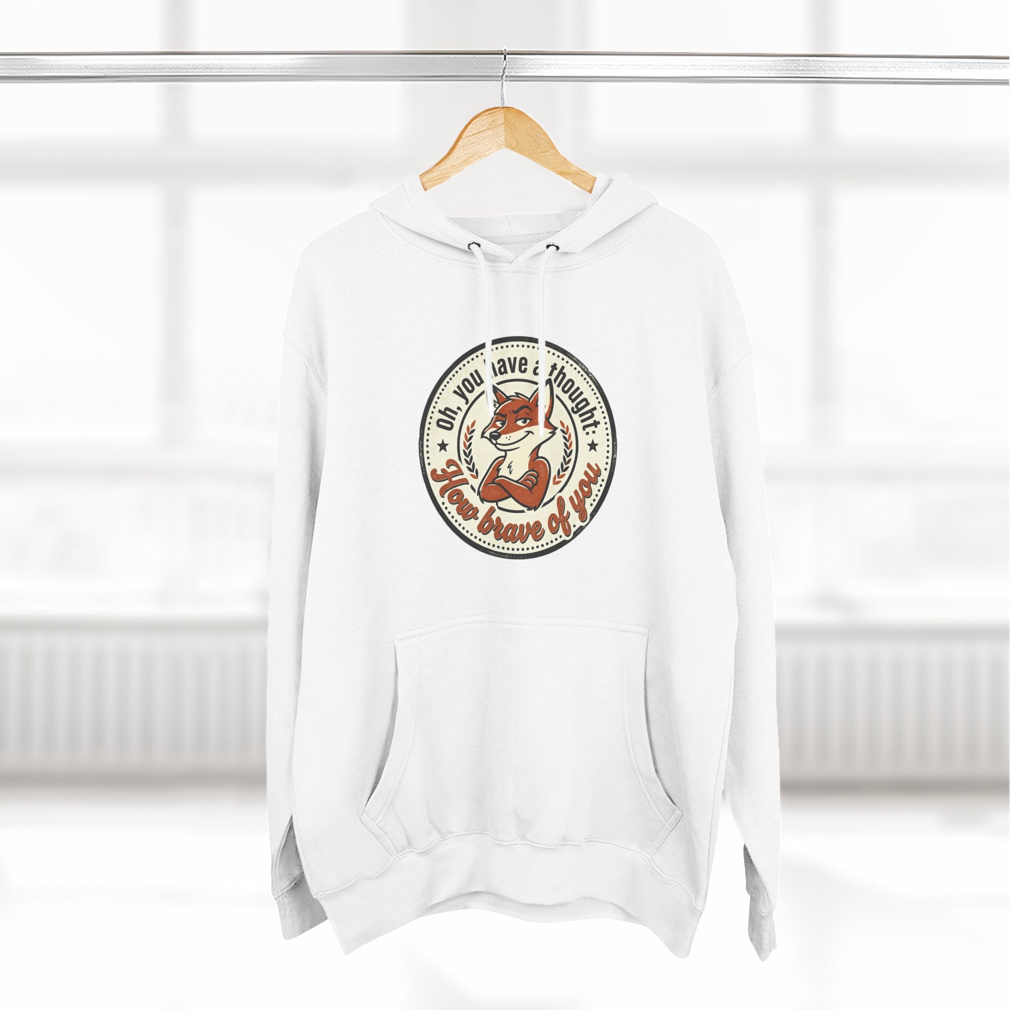 Fox Badge Hoodie — "Be Brave & Kind" Retro Emblem Fleece Hoodie
