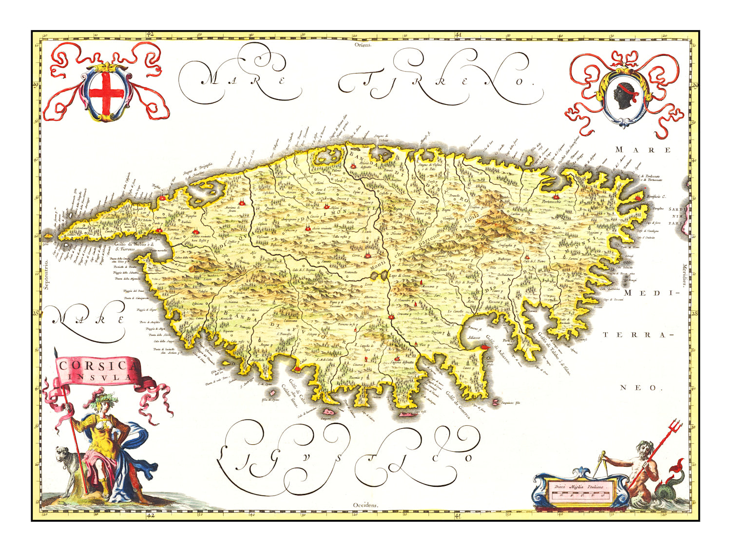 Vintage Map of Corsica, France 1665