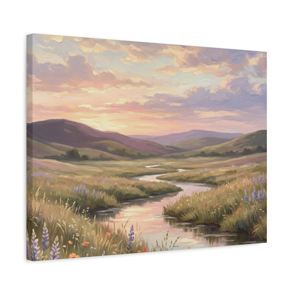 Sunset Meadow Canvas Wall Art - Stretched Matte Landscape Print