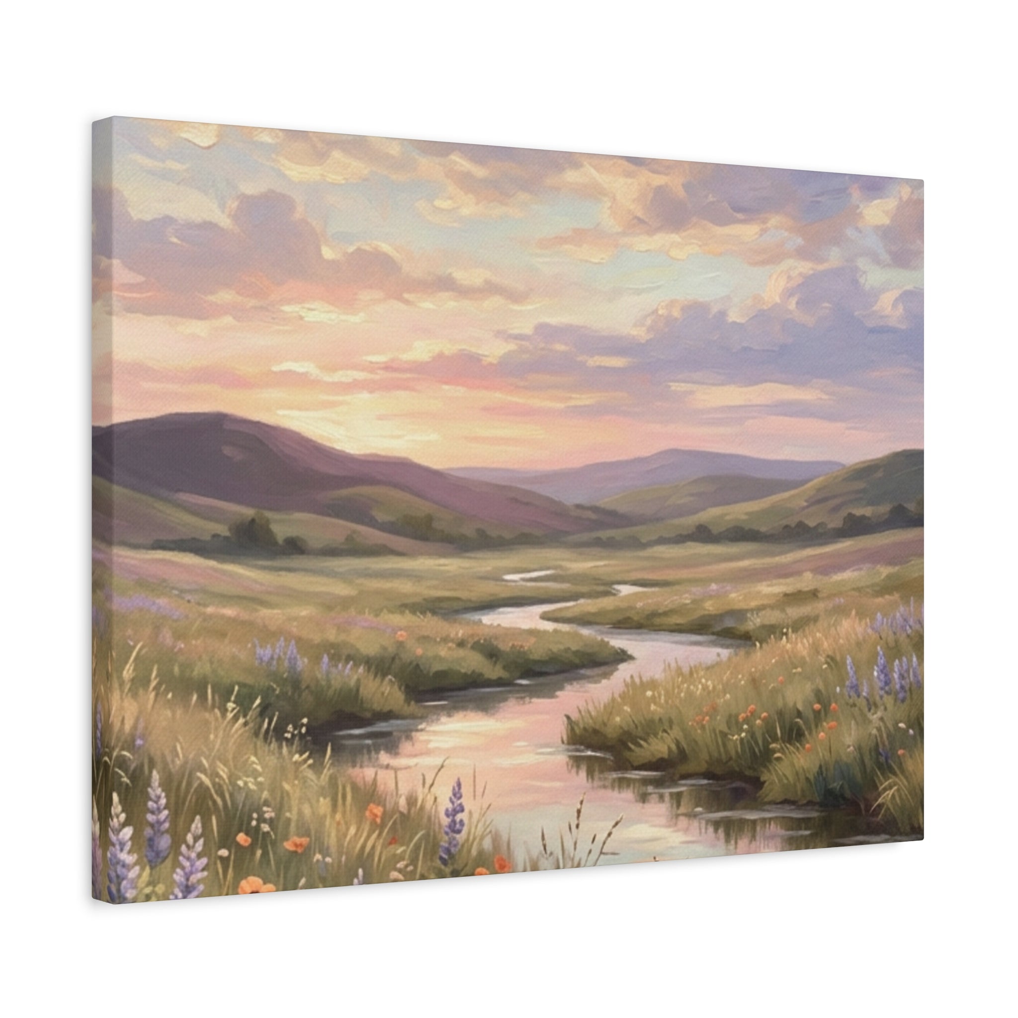 Sunset Meadow Canvas Wall Art - Stretched Matte Landscape Print