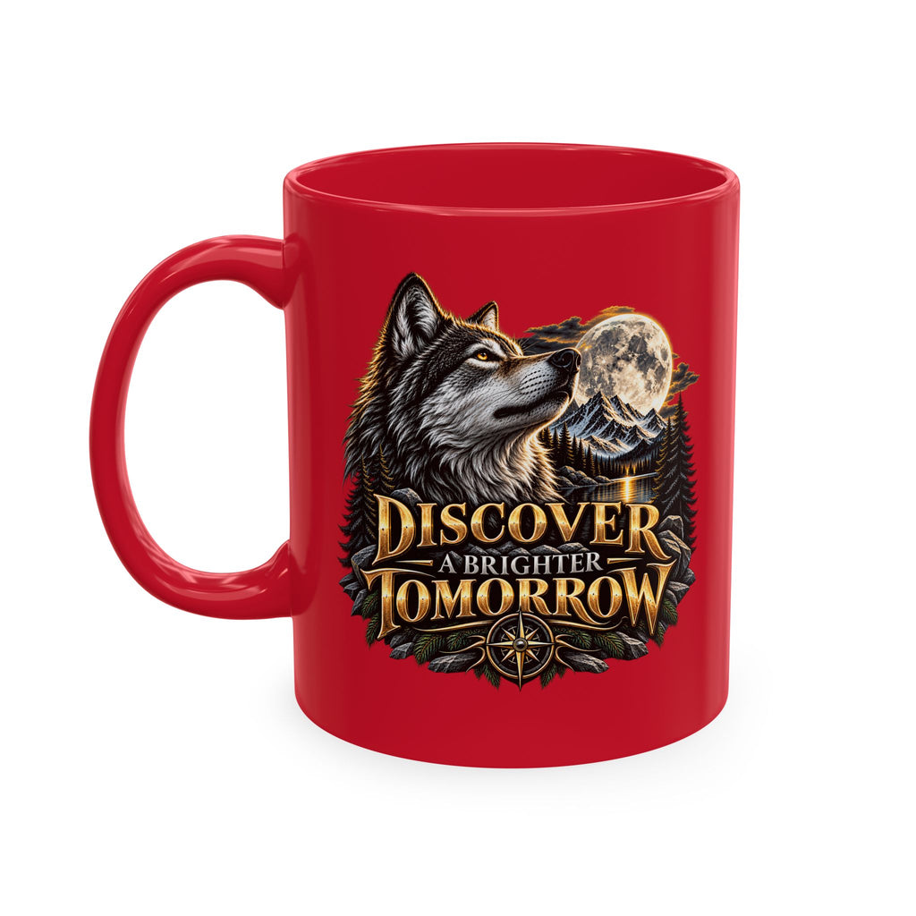 Discover Tomorrow Ceramic Mug — Howling Wolf & Moon Coffee Cup