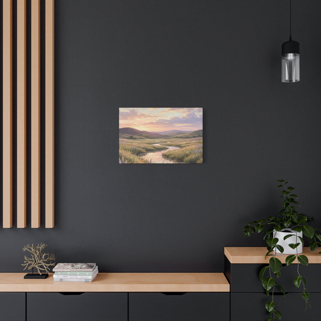 Sunset Meadow Canvas Wall Art - Stretched Matte Landscape Print
