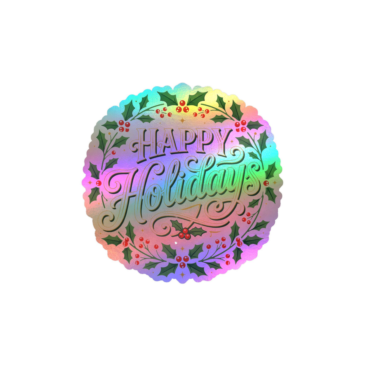 Happy Holidays Holly Wreath Vinyl Decal
