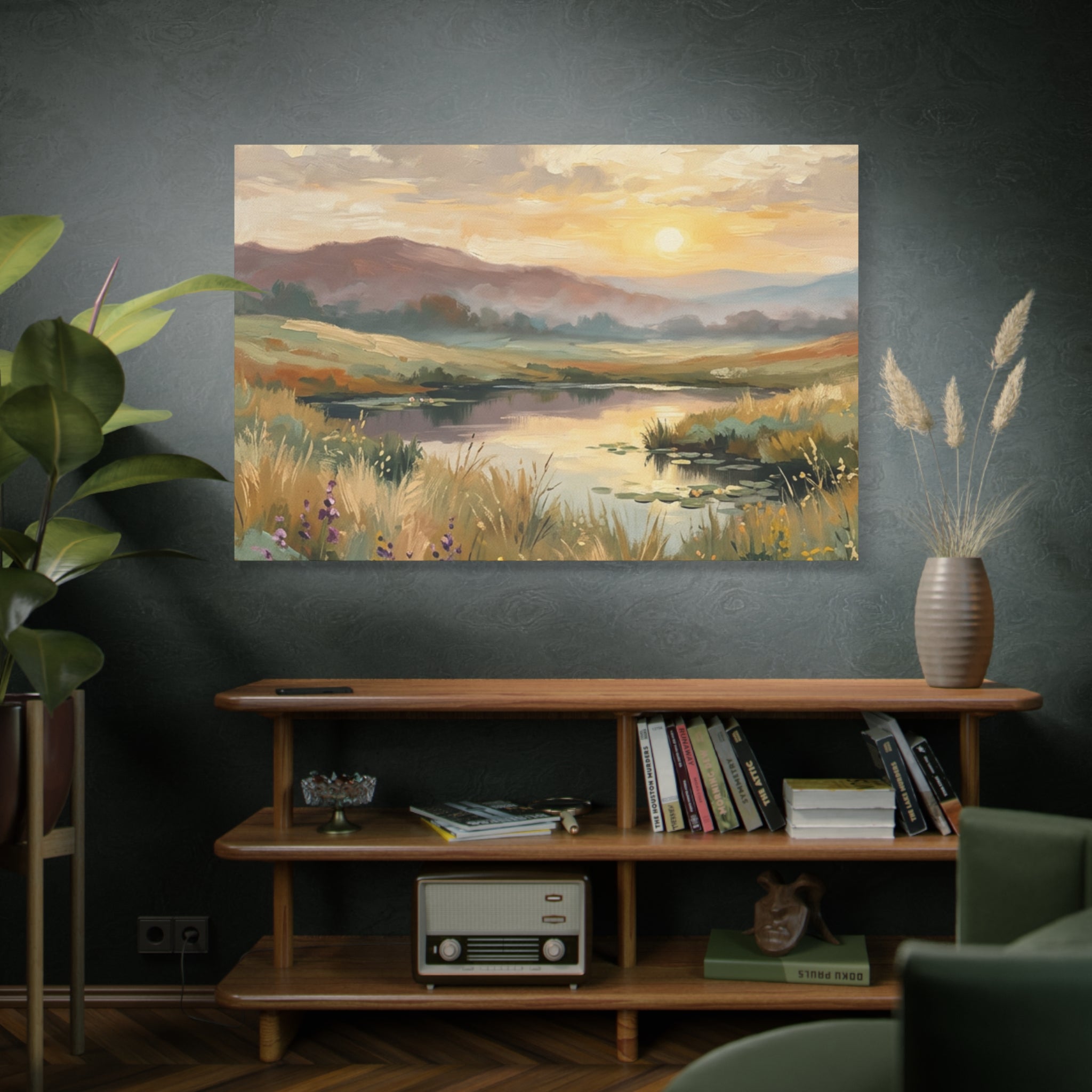 Sunset Meadow Canvas Wall Art — Stretched Matte Landscape Print