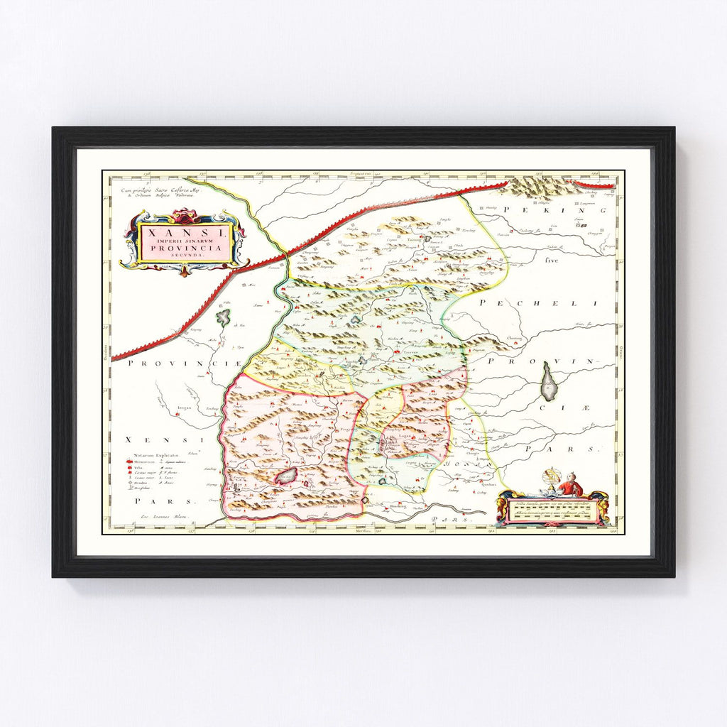 Vintage Map of Xansi, China 1665