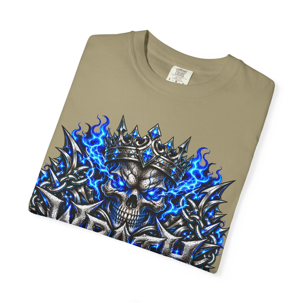 Wrath Skull Crown T‑Shirt — Blue Flame Gothic Graphic Tee