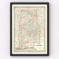 Vintage Map of Alabama 1871