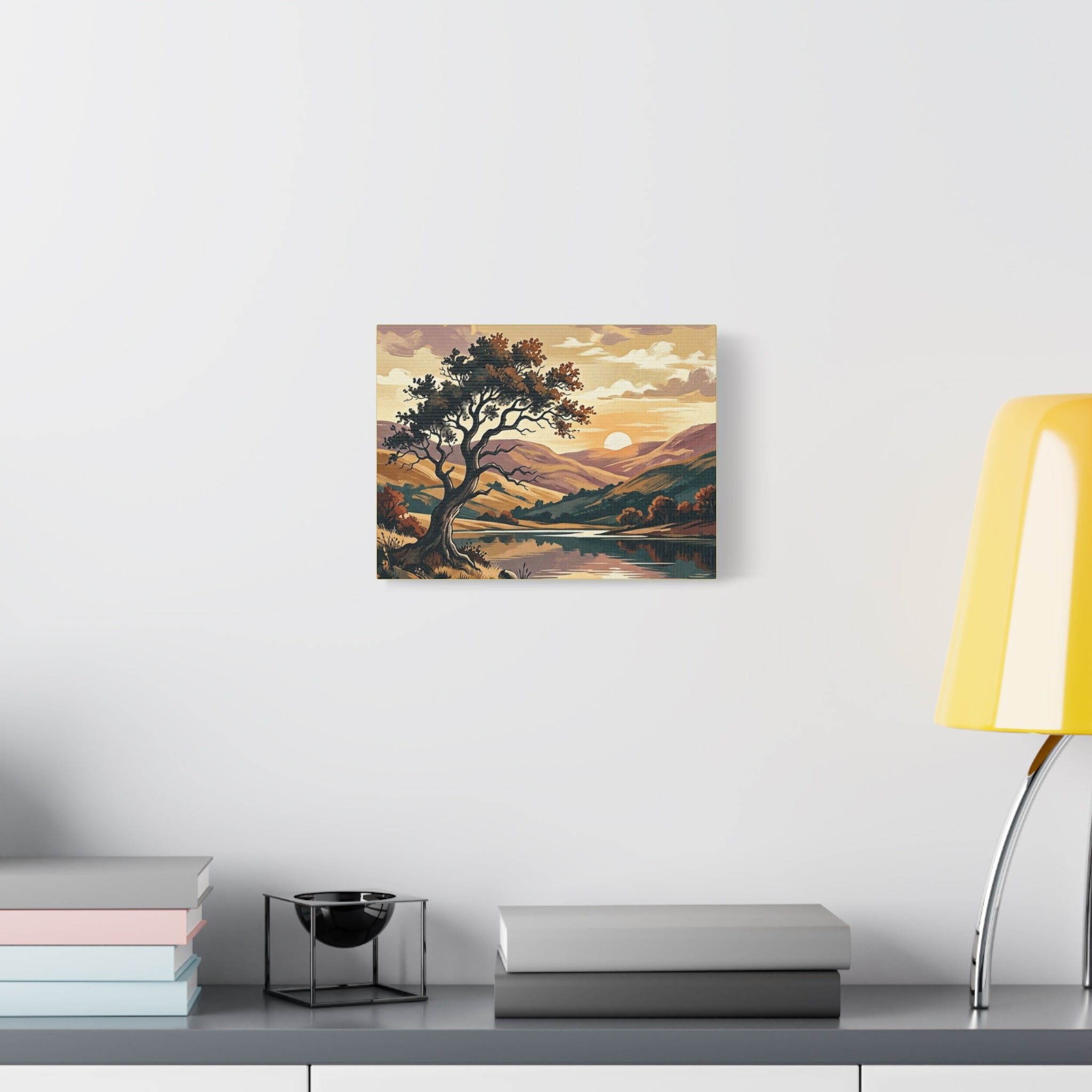 Sunset Lake Landscape Canvas - Vintage Tree Wall Art Print