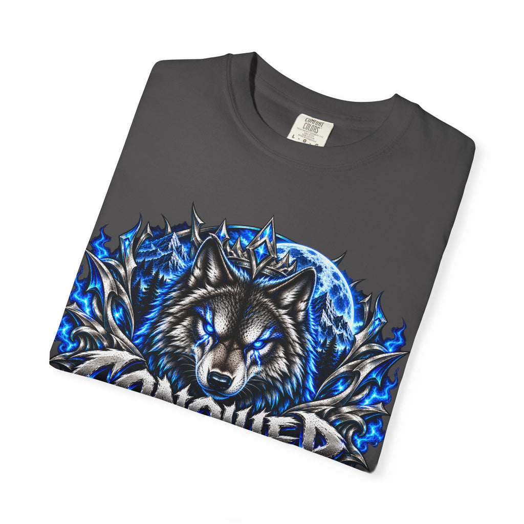 Conqueror Wolf Graphic T-Shirt — Fierce Blue Wolf Design