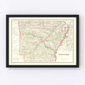 Vintage Map of Arkansas 1876