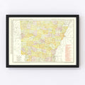 Vintage Map of Arkansas 1917