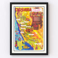 Vintage California Wine Country Map 1960