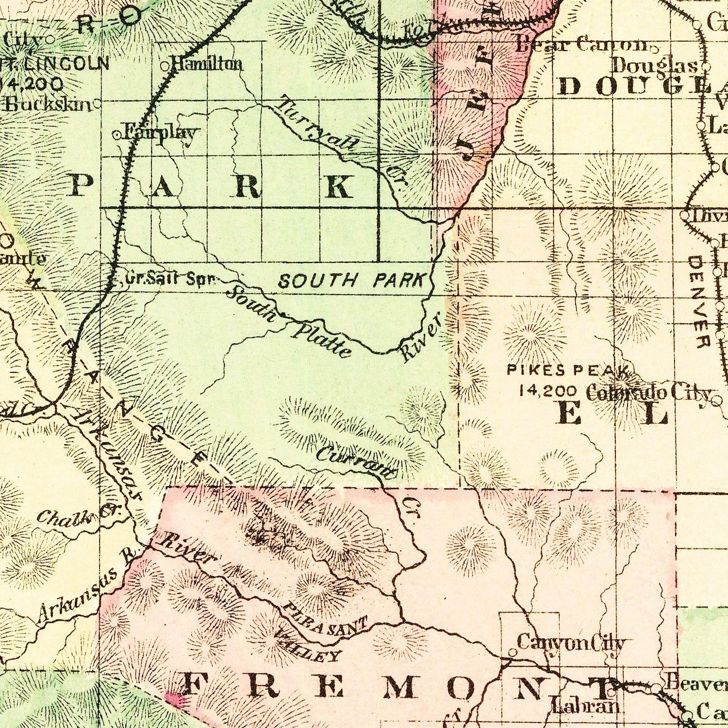 Vintage Map of Colorado 1876