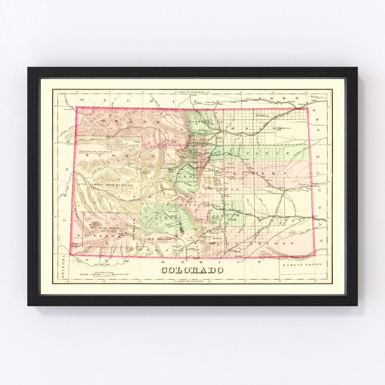 Vintage Map of Colorado 1876