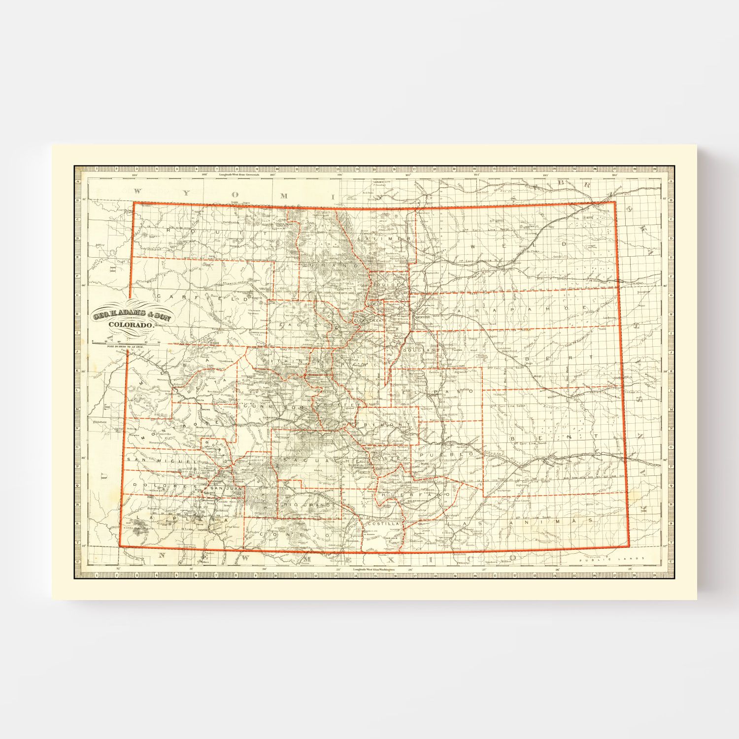 Vintage Map of Colorado 1884