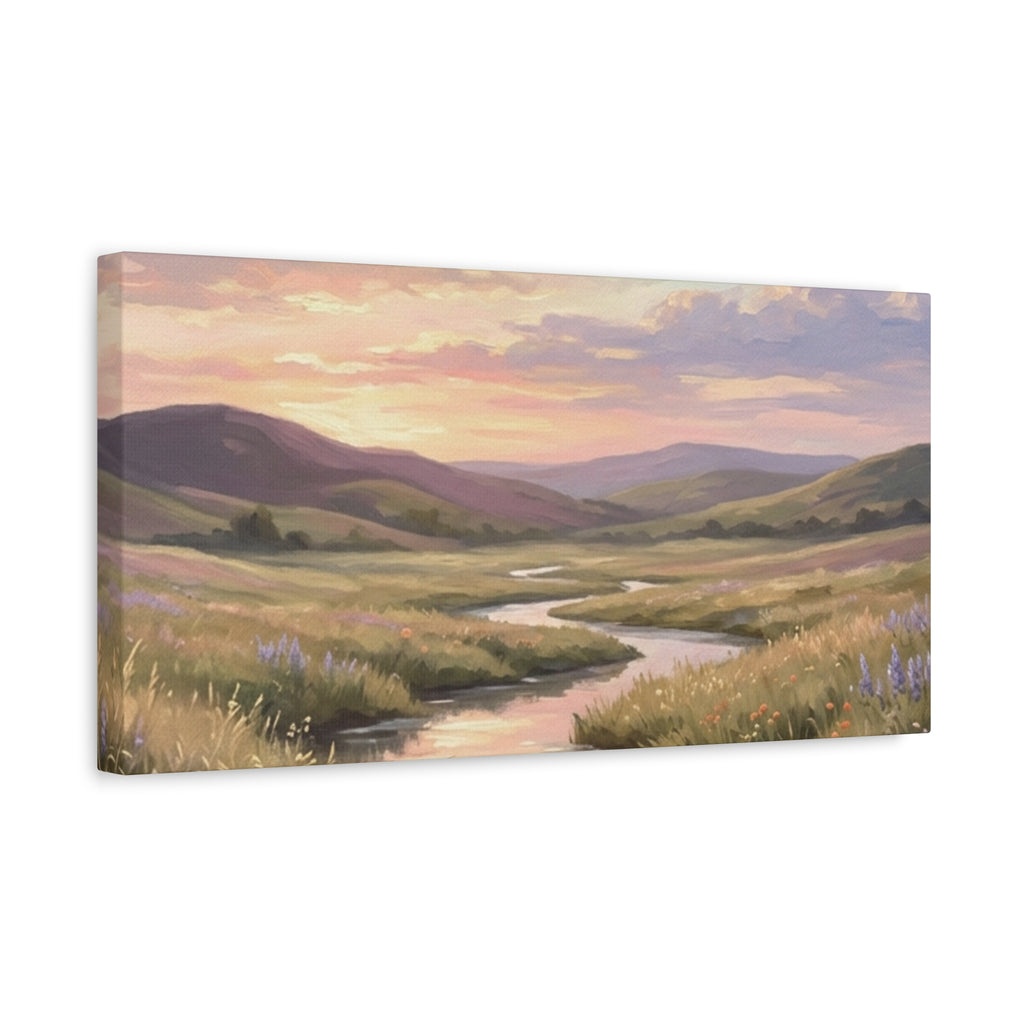 Sunset Meadow Canvas Wall Art - Stretched Matte Landscape Print