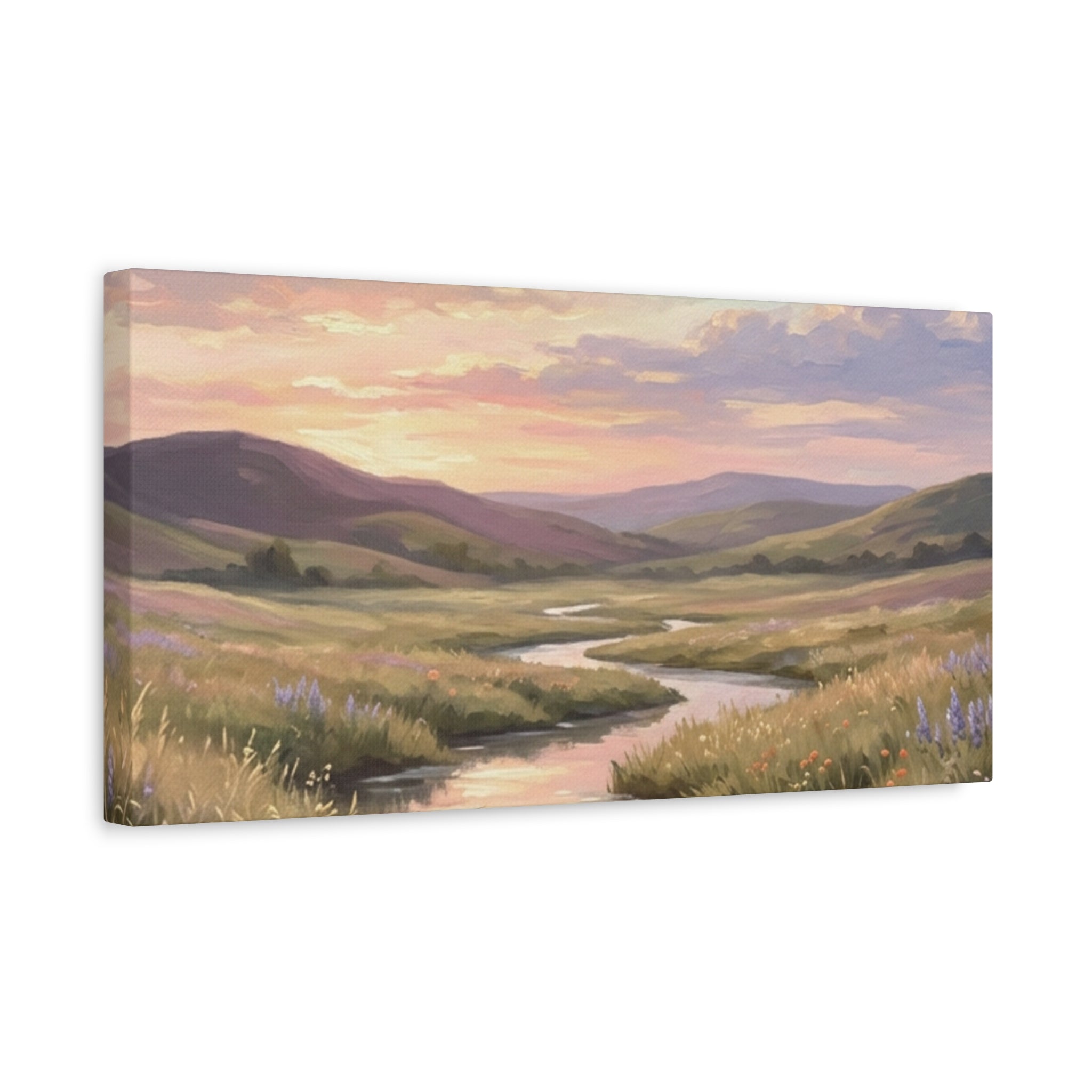 Sunset Meadow Canvas Wall Art - Stretched Matte Landscape Print