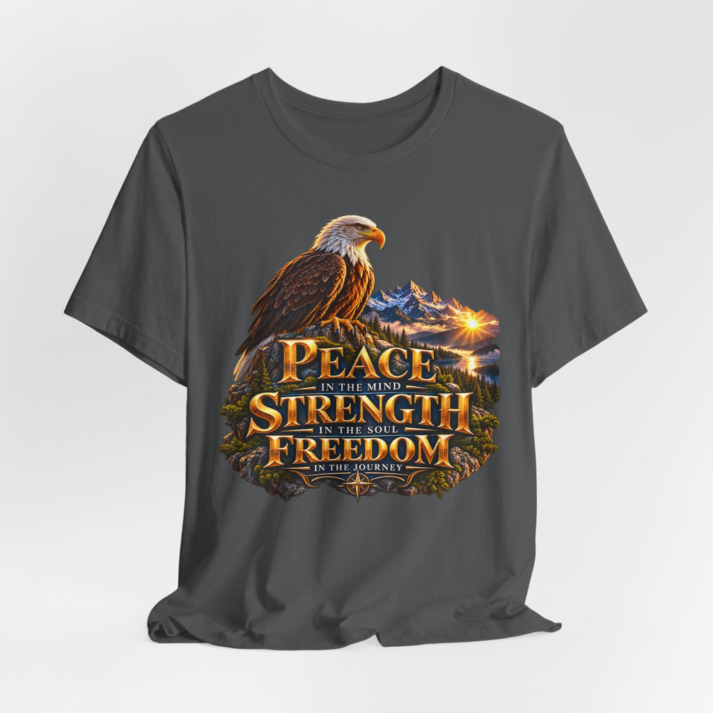 Eagle Mountain Sunrise T‑Shirt — "Peace Strength Freedom" Patriotic Tee