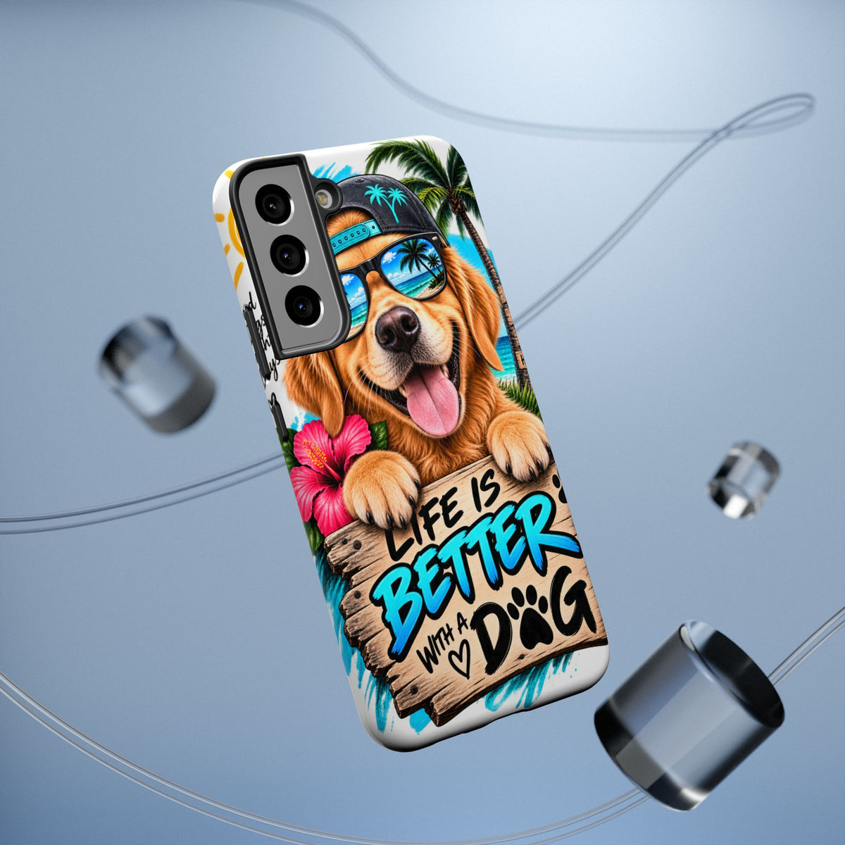 Impact-Resistant Phone Case — "Life Is Better With a Dog" Tropical Dog Design