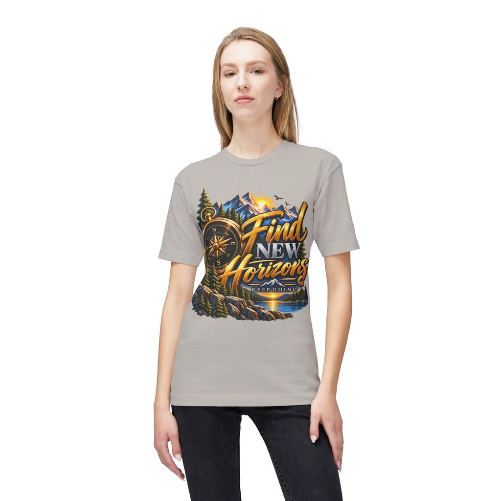 Find New Horizons T-Shirt — Adventure Compass Mountain Graphic Tee