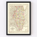 Vintage Map of Illinois 1857