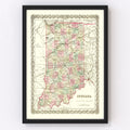 Vintage Map of Indiana 1855