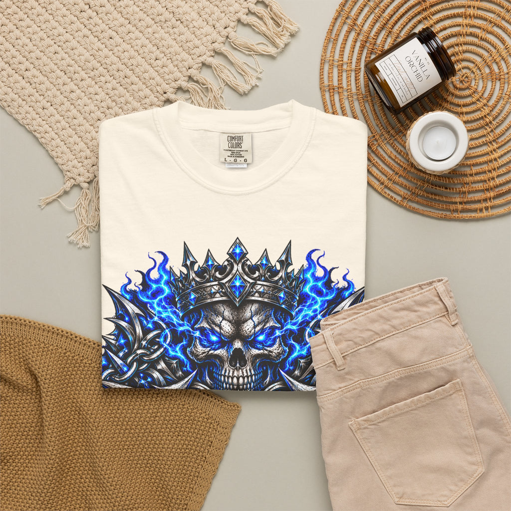 Wrath Skull Crown T‑Shirt — Blue Flame Gothic Graphic Tee