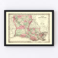Vintage Map of Louisiana 1871