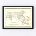 Vintage Map of Massachusetts 1835