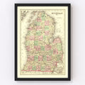 Vintage Map of Michigan 1875
