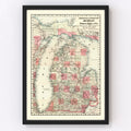 Vintage Map of Michigan 1878