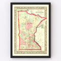 Vintage Map of Minnesota 1862