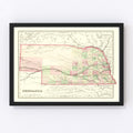 Vintage Map of Nebraska 1876