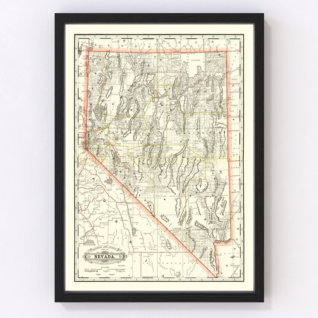 Vintage Railroad Map of Nebraska 1884