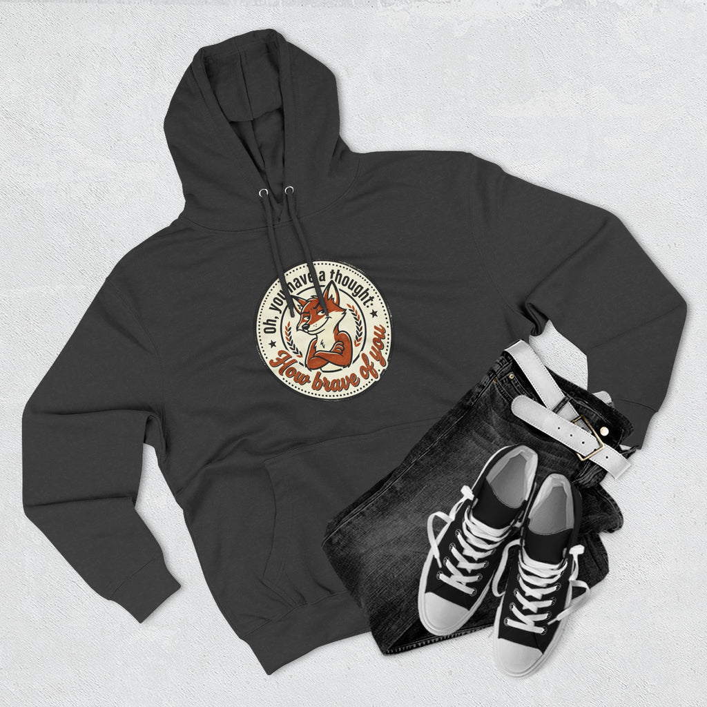 Fox Badge Hoodie — "Be Brave & Kind" Retro Emblem Fleece Hoodie
