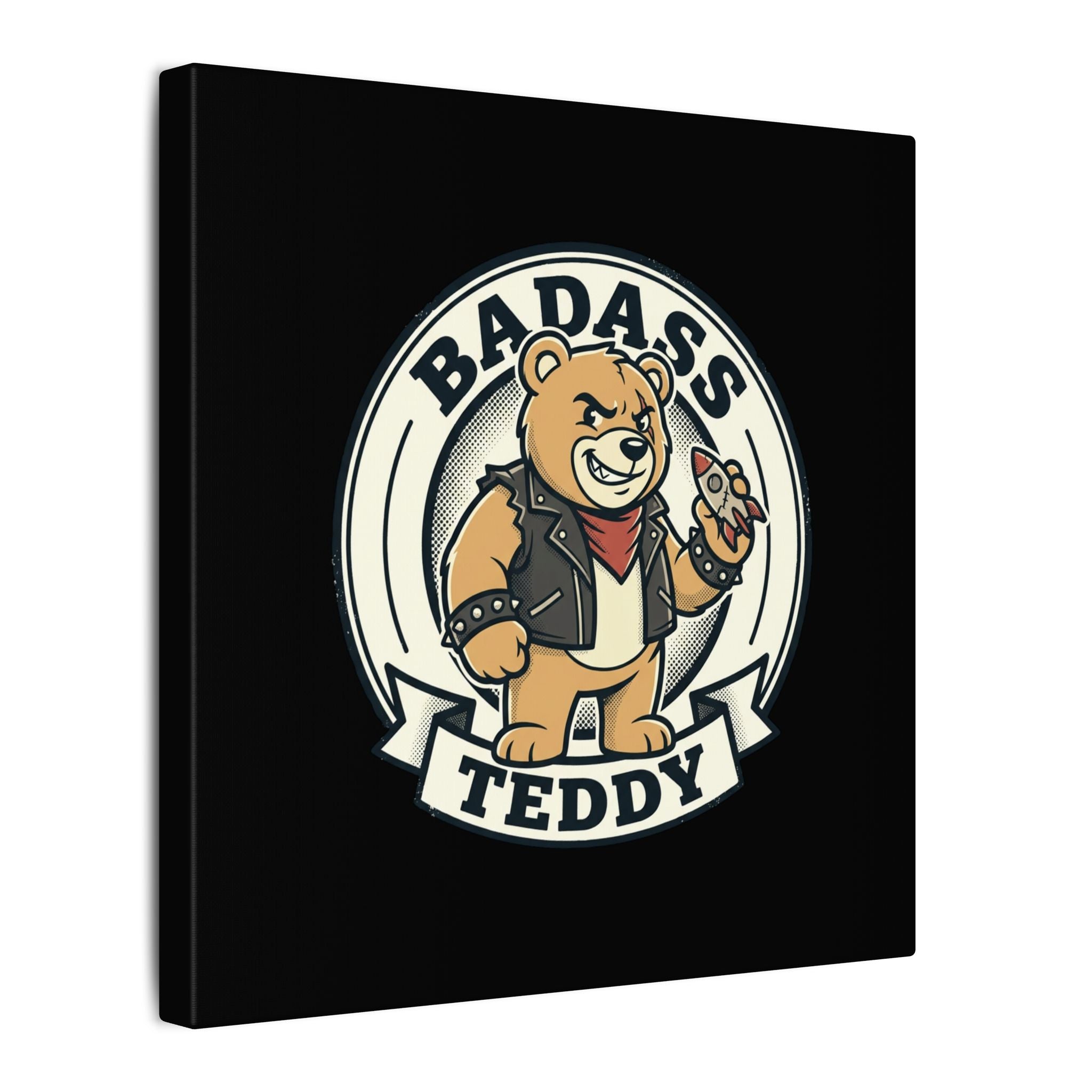 Badass Teddy Canvas Wall Art — Edgy Teddy Bear Stretched Matte Print