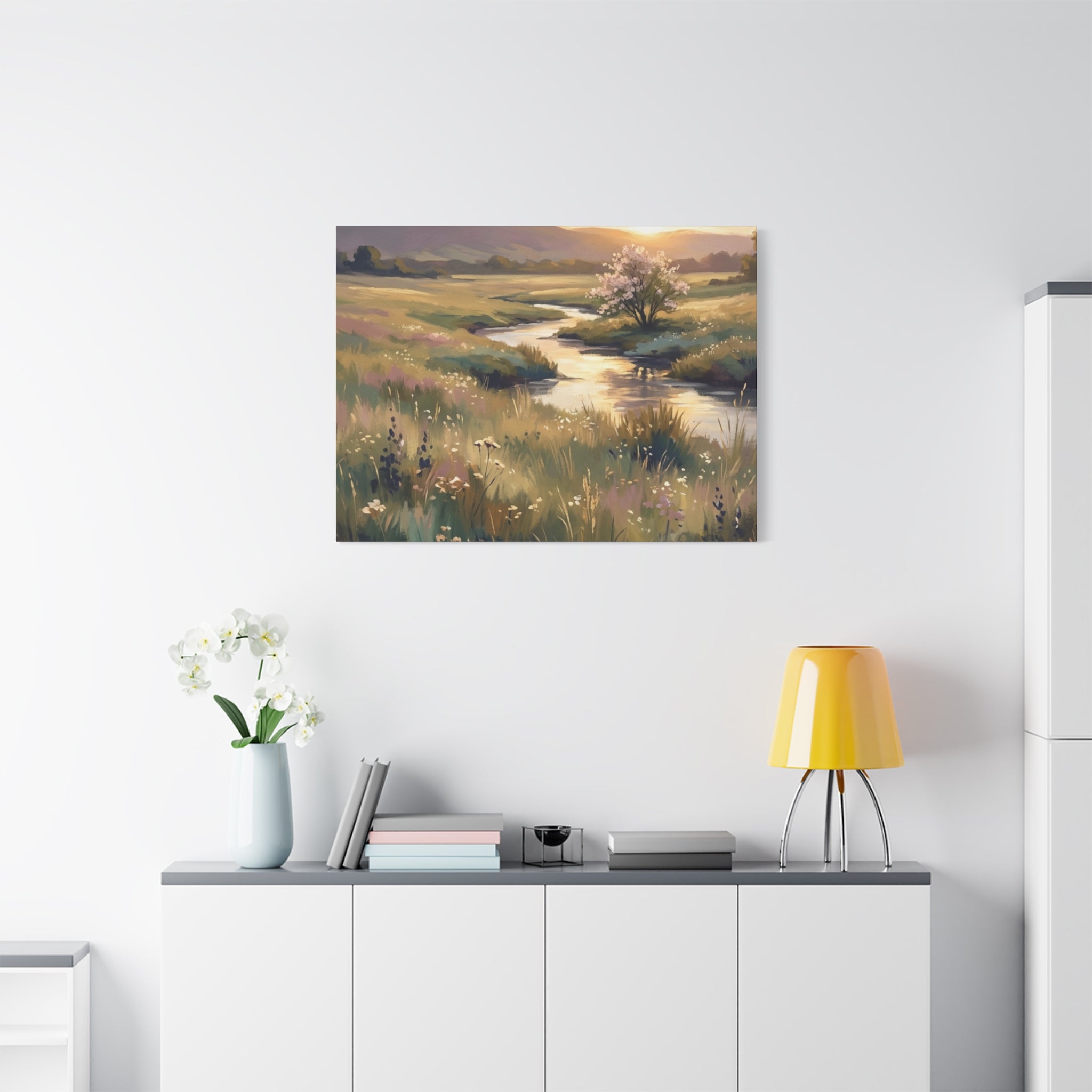 Serene Meadow Stream Matte Canvas Art — Stretched Wall Decor