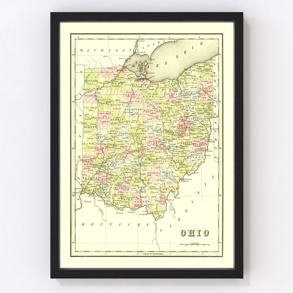 Vintage Map of Ohio 1838