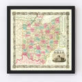 Vintage Railroad Map of Ohio 1852