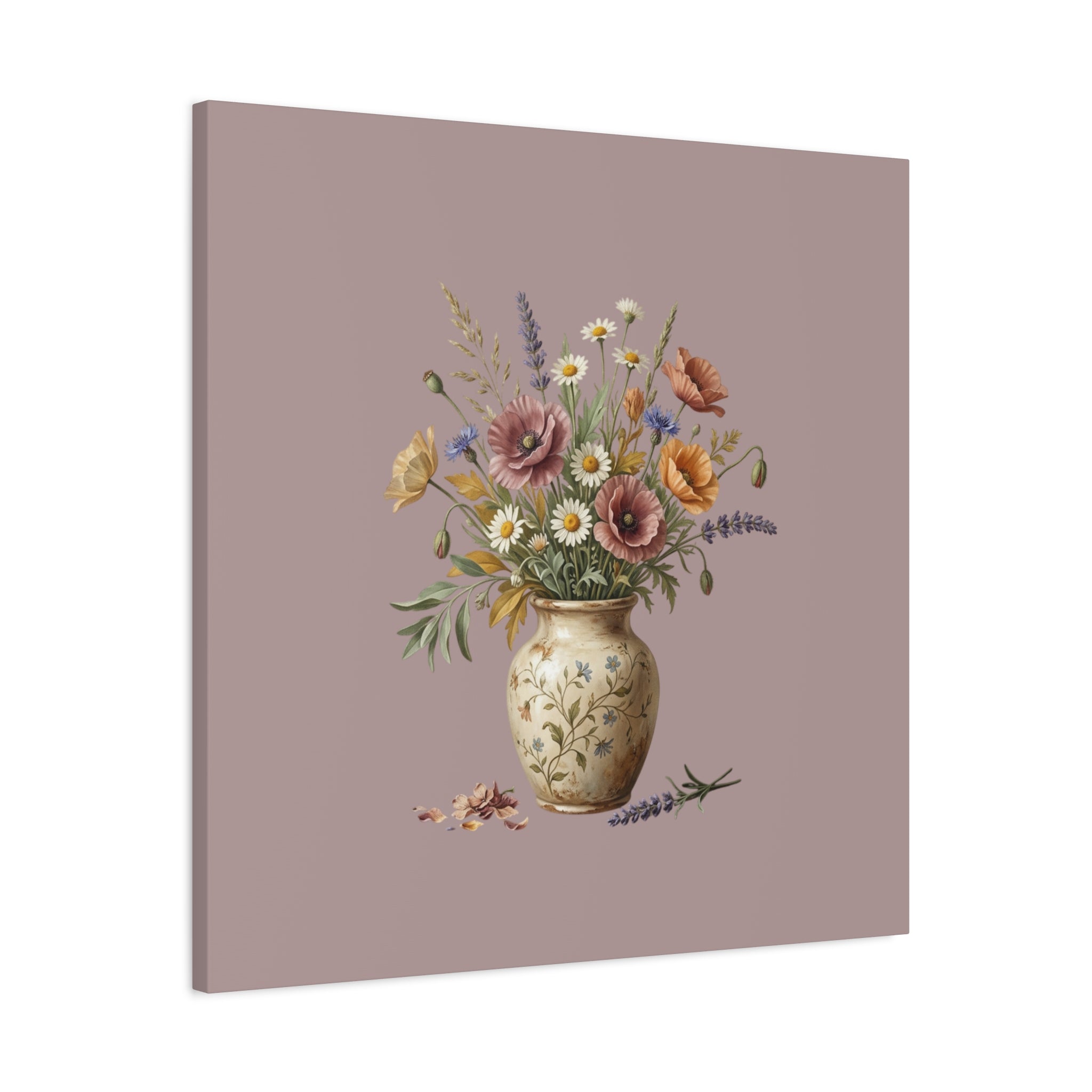 Botanical Vase Floral Canvas Print — Vintage Wildflower Wall Art