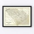 Vintage Map of South Carolina 1843