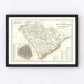 Vintage Map of South Carolina 1845