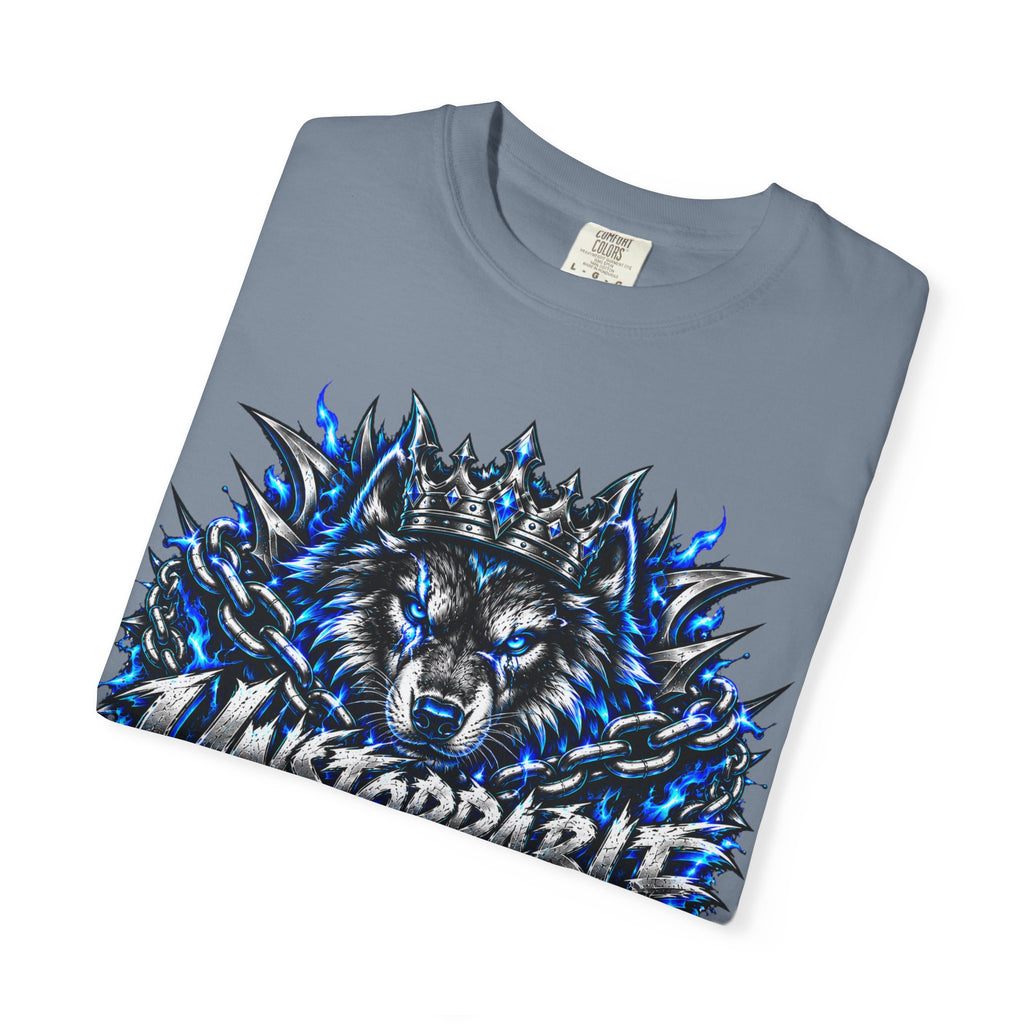 Wolf 'Unstoppable' Graphic Tee — Bold Blue Crowned Wolf Shirt