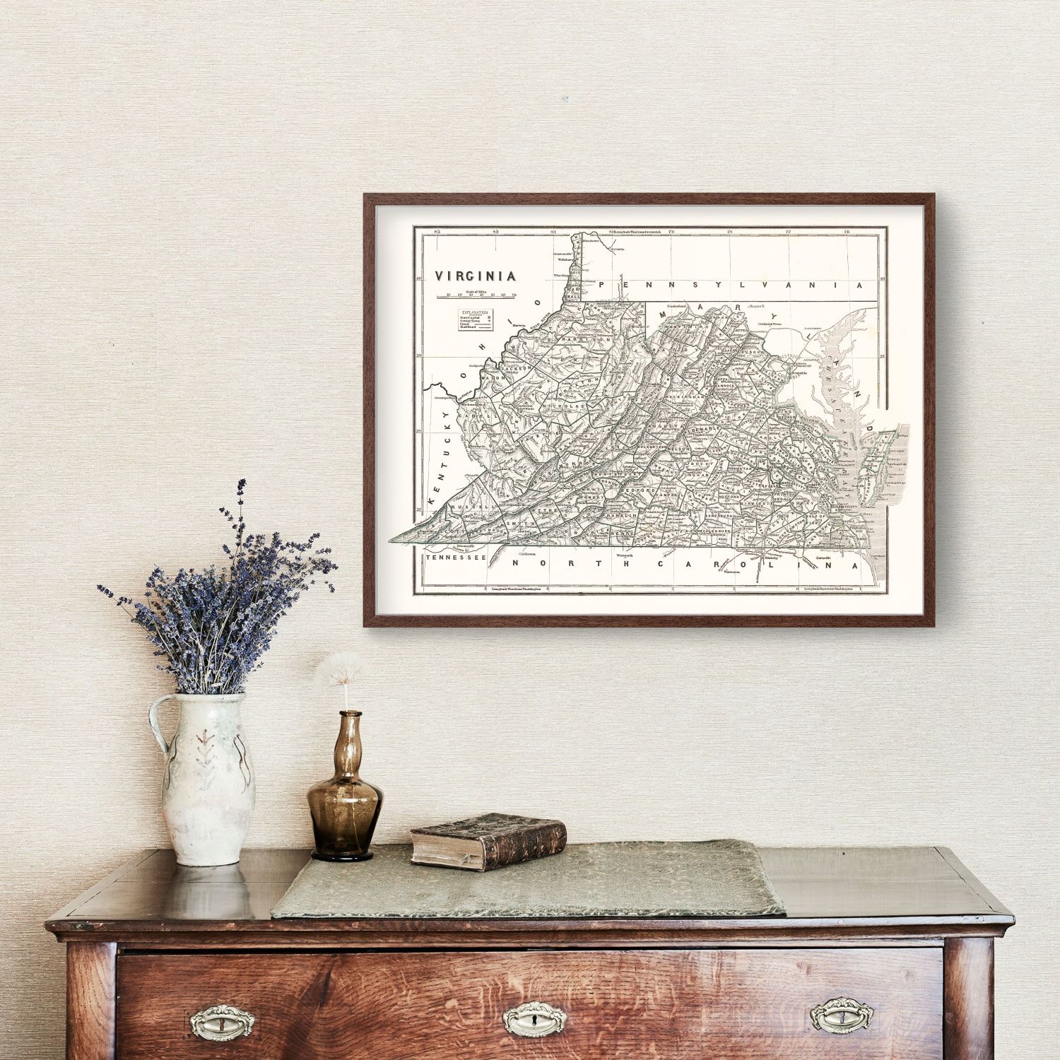 Vintage Map of Virginia 1842