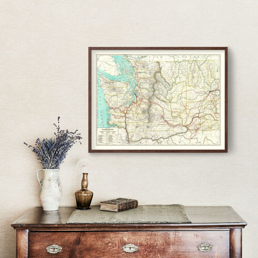 Vintage Railroad Map of Washington 1928