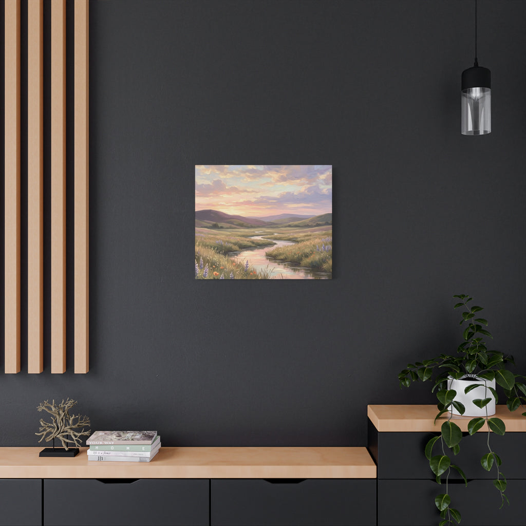 Sunset Meadow Canvas Wall Art - Stretched Matte Landscape Print